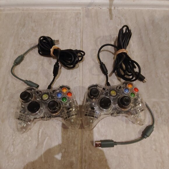 XBOX 360 Controller Clear Afterglow Wired Microsoft PL-3702 Lot Of 2
